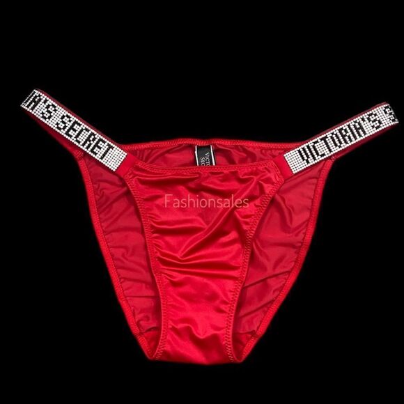 Victorias Secret Bombshell Shine Rhinestones Strap String Bikini panty Red Small - Picture 6 of 8